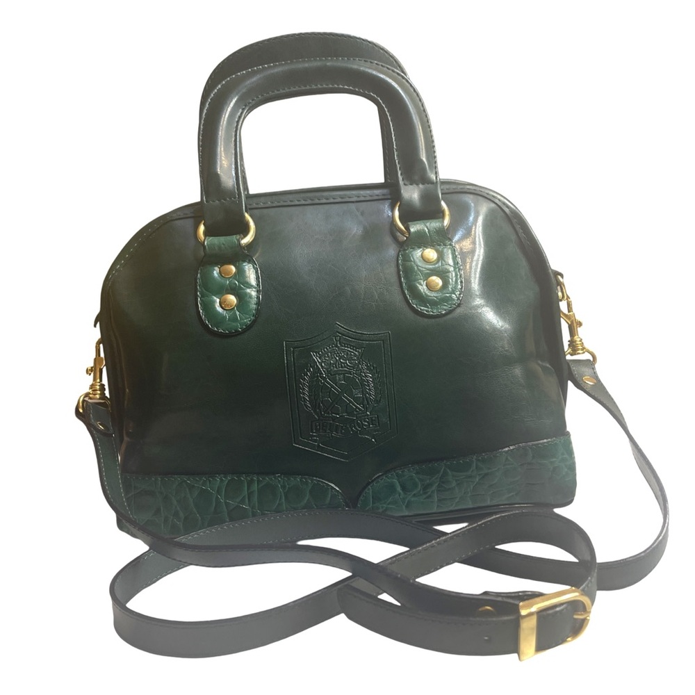 Bellerose Dark Green Leather Satchel with Gold Hardware